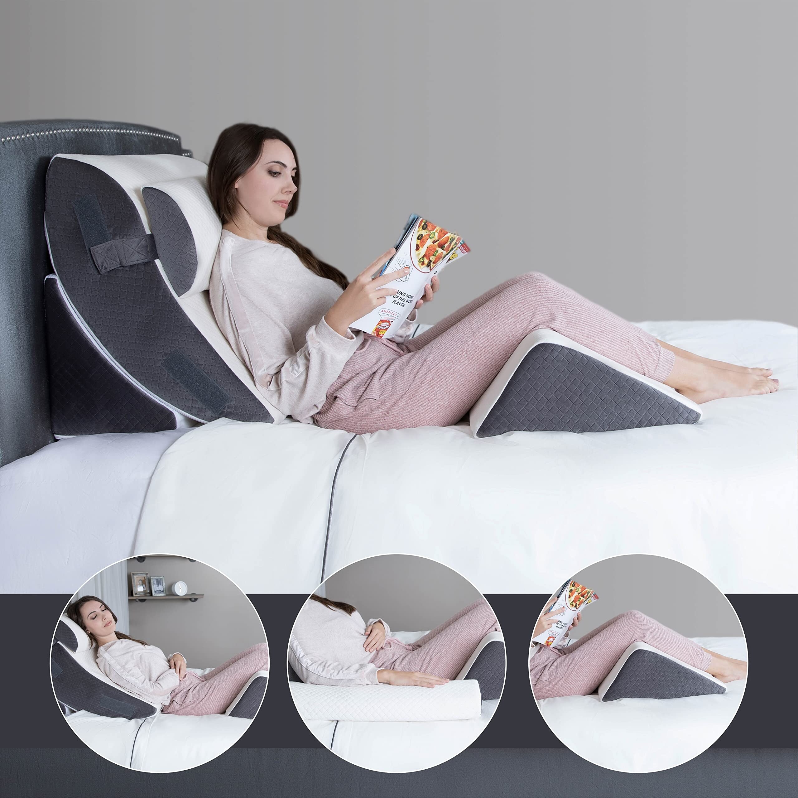 Orthopedic Bed Wedge Pillow Set Stylish Chic Plush Velvet Cover Post Surgery Body Pillow Wedge Pillows for Sleeping Medium Specialty